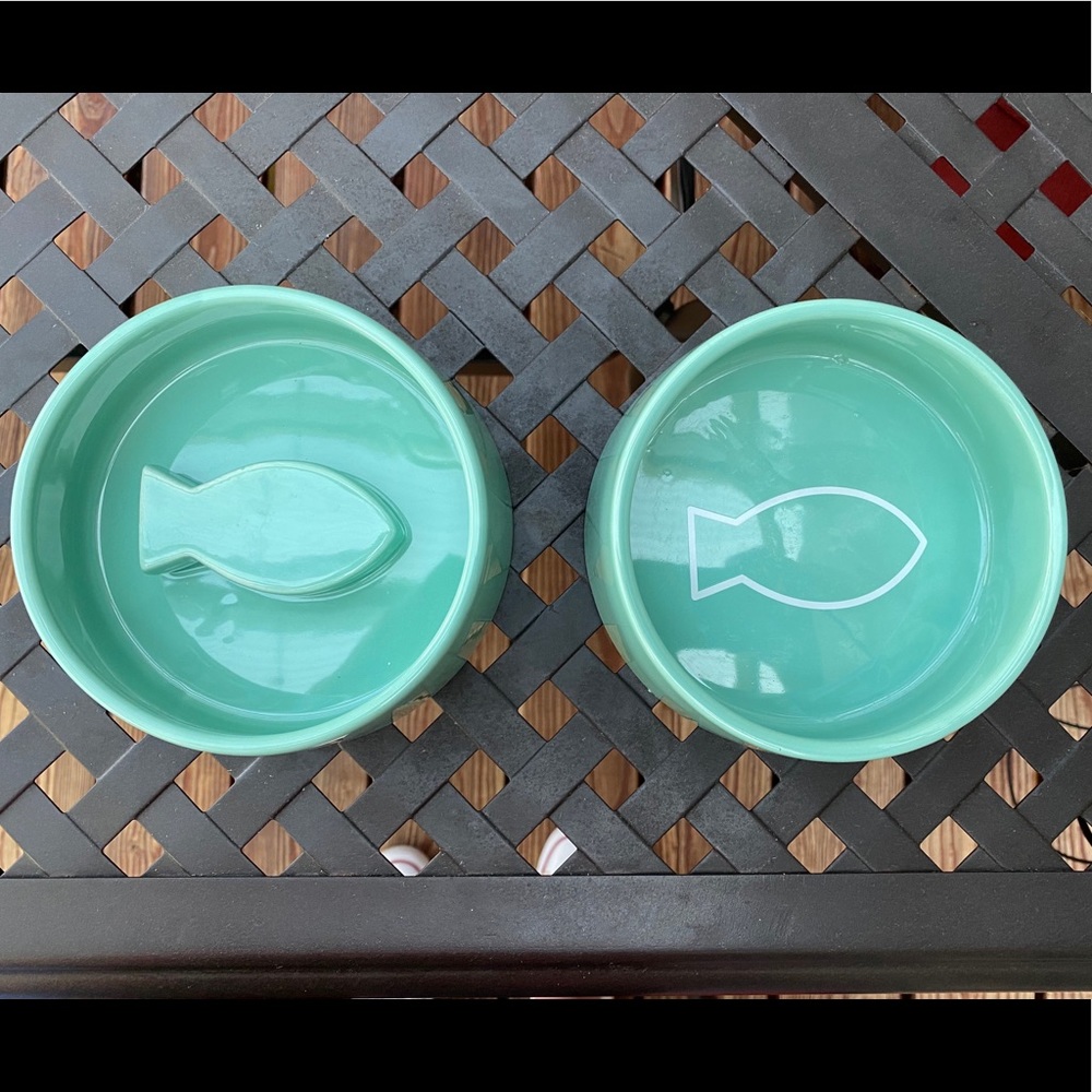 Mint Green Ceramic Cat Food & Water Bowl